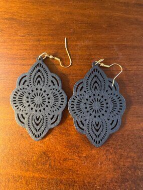 Bundle 3/12.  Lightweight Laser-Cut Wooden Dangle Earrings  Navy Colored,